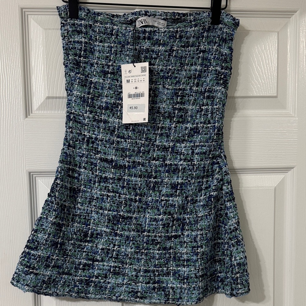 Zara Blue Tweed Mini Dress